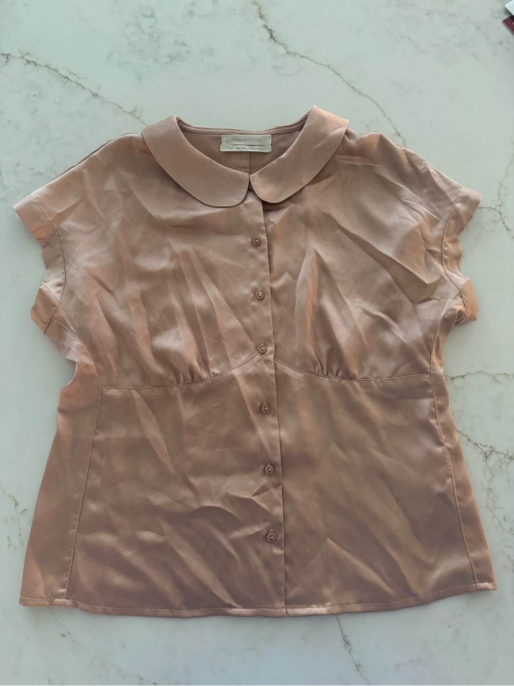 Urban Outfitters Peach Satin Peter Pan Collar Blouse